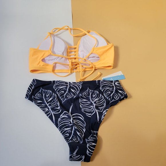 Cupshe Women's Leaves Print Two Piece Bikini Swimsuit Set V Neck Lace Up size M - Picture 9 of 15